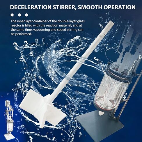5L Jacketed Glass Reactor, Double Layer Lab Reactor with Digital Display & 0-600 RPM, 220V High Borosilicate Glass Vessel for Chemical Synthesis, Distillation and Extraction in Kuwait