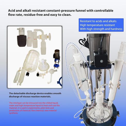 5L Jacketed Glass Reactor, Double Layer Lab Reactor with Digital Display & 0-600 RPM, 220V High Borosilicate Glass Vessel for Chemical Synthesis, Distillation and Extraction in Kuwait