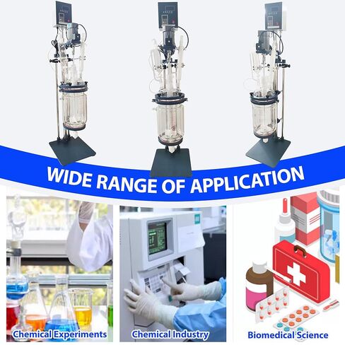 5L Jacketed Glass Reactor, Double Layer Lab Reactor with Digital Display & 0-600 RPM, 220V High Borosilicate Glass Vessel for Chemical Synthesis, Distillation and Extraction in Kuwait