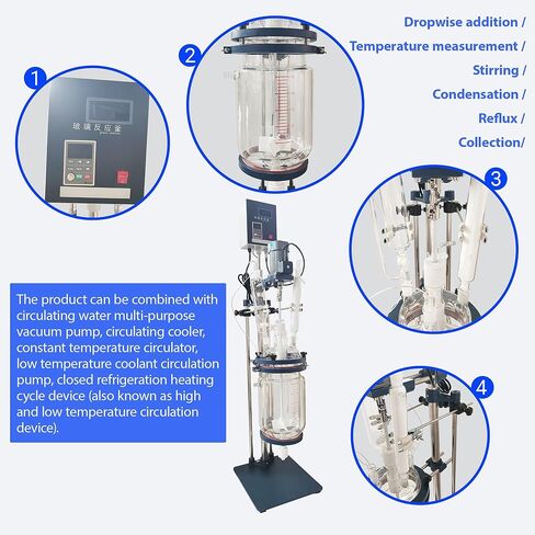 5L Jacketed Glass Reactor, Double Layer Lab Reactor with Digital Display & 0-600 RPM, 220V High Borosilicate Glass Vessel for Chemical Synthesis, Distillation and Extraction in Kuwait