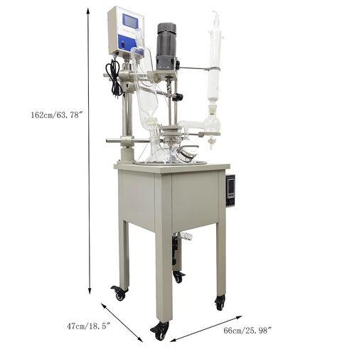 10L Single Layer Glass Reactor, 110V Lab Jacketed Glass Reactor & Chemical Reaction Vessel with Heating, Stirring, Digital Display Function, for Distillation, Mixing in Chemistry Labs in Kuwait