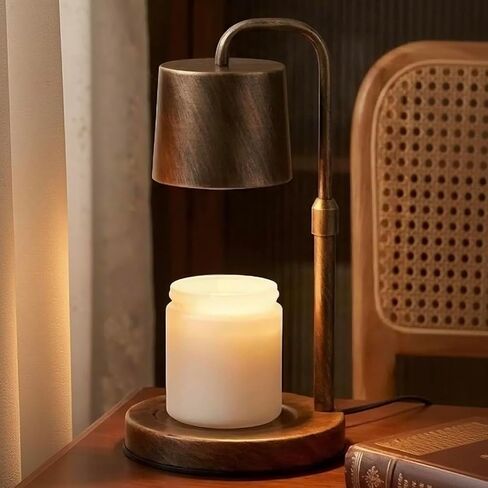 مصباح شمعة صناعي خمر لتزيين المنزل - ارتفاع قابل للتعديل مع الموقت 2-6h و dimmer ، ذوبان الشمع القابل للذوبان أكثر دفئا متوافقًا مع الجرار شمعة يانكي (البرونز العتيقة ، 50W 2 مصابيح ، 110 فولت) in Kuwait