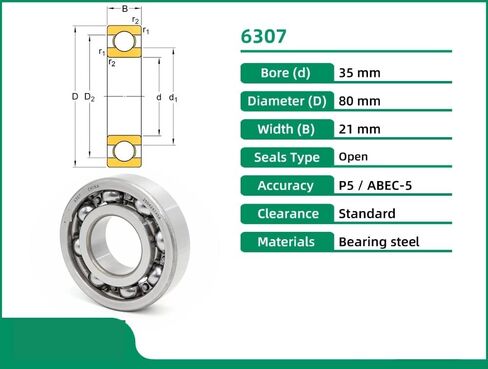 6307 P5 35X80X21 تحمل ABEC-5 فتح صف واحد الكرات الأخدود العميق محامل متري قفص فولاذي 1 قطعة in Kuwait