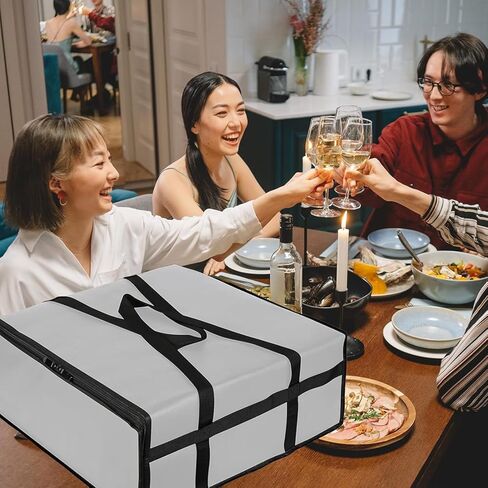 حقيبة توصيل البيتزا المعزولة مقاس 20 × 20 × 8 بوصة - تحتفظ بالحرارة السميكة للغاية لسائقي سيارات الركوب، وتقديم الطعام والاستخدام المنزلي، سخان طعام قابل للطي ومضاد للتسرب in Kuwait