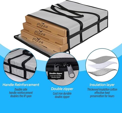حقيبة توصيل البيتزا المعزولة مقاس 20 × 20 × 8 بوصة - تحتفظ بالحرارة السميكة للغاية لسائقي سيارات الركوب، وتقديم الطعام والاستخدام المنزلي، سخان طعام قابل للطي ومضاد للتسرب in Kuwait