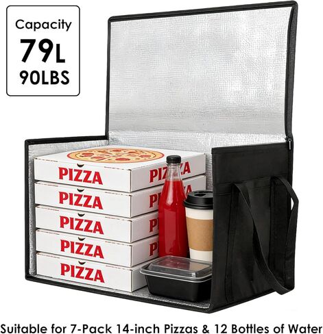 3 عبوات من الحقائب المعزولة مقاس XXXL لتوصيل الطعام مع قاعدة صلبة قابلة للإزالة، سعة كبيرة وحقيبة تقديم طعام شديدة التحمل، قابلة للطي وإعادة الاستخدام، حقائب بقالة لتقديم الطعام والتسوق والسفر in Kuwait