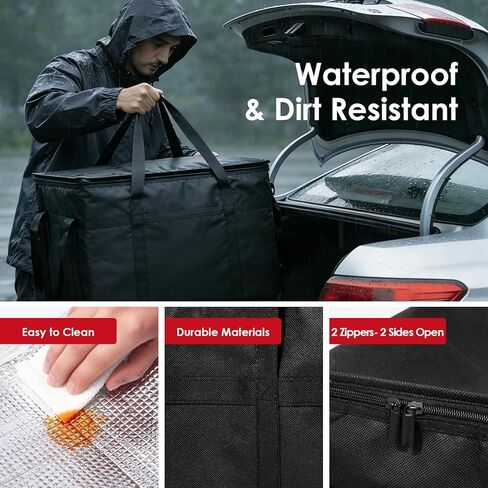 3 عبوات من الحقائب المعزولة مقاس XXXL لتوصيل الطعام مع قاعدة صلبة قابلة للإزالة، سعة كبيرة وحقيبة تقديم طعام شديدة التحمل، قابلة للطي وإعادة الاستخدام، حقائب بقالة لتقديم الطعام والتسوق والسفر in Kuwait