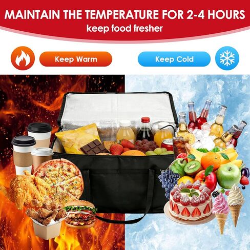 3 عبوات من الحقائب المعزولة مقاس XXXL لتوصيل الطعام مع قاعدة صلبة قابلة للإزالة، سعة كبيرة وحقيبة تقديم طعام شديدة التحمل، قابلة للطي وإعادة الاستخدام، حقائب بقالة لتقديم الطعام والتسوق والسفر in Kuwait