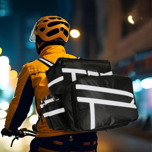 Food Delivery Backpack, Expandable Insulated Pizza Bag with 4 Cup Holders, Large Waterproof Catering Bag with Reflective Strip Support Boards for Delivery Bike, Doordash in Saudi Arabia