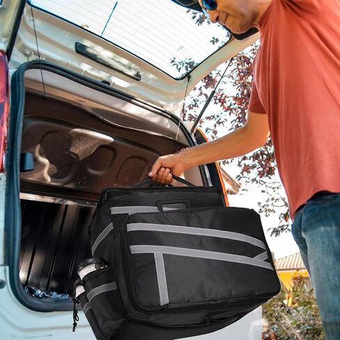Food Delivery Backpack, Expandable Insulated Pizza Bag with 4 Cup Holders, Large Waterproof Catering Bag with Reflective Strip Support Boards for Delivery Bike, Doordash in Saudi Arabia