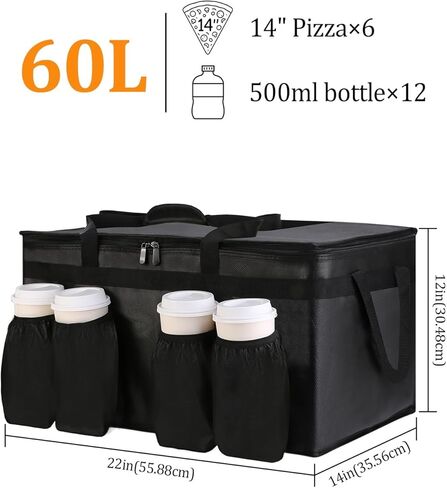 Bodaon Insulated Grocery Bags with 4 Cup Holders -Insulated Bags for Food Delivery with Zippered Top, Food Carrier for Catering, Pizza Bag and Cooler Bag for Takeout, Picnic, Shopping, Car Use in Saudi Arabia