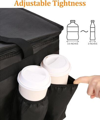 Bodaon Insulated Grocery Bags with 4 Cup Holders -Insulated Bags for Food Delivery with Zippered Top, Food Carrier for Catering, Pizza Bag and Cooler Bag for Takeout, Picnic, Shopping, Car Use in Saudi Arabia