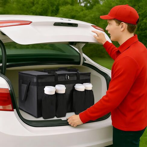 Bodaon Insulated Grocery Bags with 4 Cup Holders -Insulated Bags for Food Delivery with Zippered Top, Food Carrier for Catering, Pizza Bag and Cooler Bag for Takeout, Picnic, Shopping, Car Use in Saudi Arabia