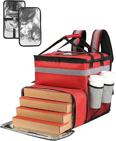 Bodaon Food Delivery Backpack with 2 Base Plates, Dual-Layer Insulated Compartments, Waterproof Lining, Reflective Strip - Pizza Delivery Bag for Bike Couriers, Grocery, Takeout, Food Transport in Kuwait