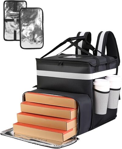 Bodaon Food Delivery Backpack with 2 Base Plates, Dual-Layer Insulated Compartments, Waterproof Lining, Reflective Strip - Pizza Delivery Bag for Bike Couriers, Grocery, Takeout, Food Transport in Saudi Arabia