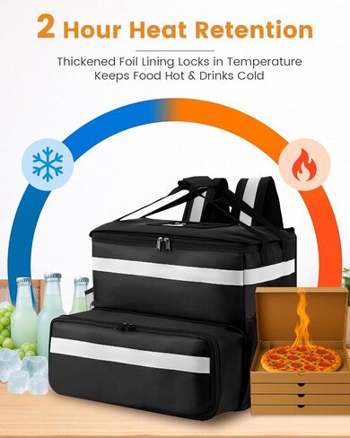 Bodaon Food Delivery Backpack with 2 Base Plates, Dual-Layer Insulated Compartments, Waterproof Lining, Reflective Strip - Pizza Delivery Bag for Bike Couriers, Grocery, Takeout, Food Transport in Saudi Arabia