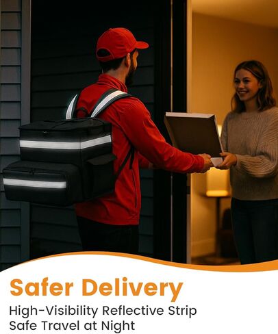 Bodaon Food Delivery Backpack with 2 Base Plates, Dual-Layer Insulated Compartments, Waterproof Lining, Reflective Strip - Pizza Delivery Bag for Bike Couriers, Grocery, Takeout, Food Transport in Saudi Arabia