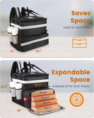 Bodaon Food Delivery Backpack with 2 Base Plates, Dual-Layer Insulated Compartments, Waterproof Lining, Reflective Strip - Pizza Delivery Bag for Bike Couriers, Grocery, Takeout, Food Transport in Saudi Arabia