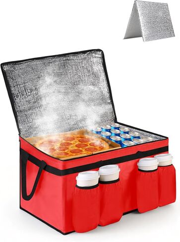 Bodaon Insulated Grocery Bags with 4 Cup Holders -Insulated Bags for Food Delivery with Zippered Top, Food Carrier for Catering, Pizza Bag and Cooler Bag for Takeout, Picnic, Shopping, Car Use in Saudi Arabia
