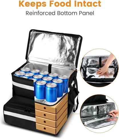 Bodaon Food Delivery Backpack with 2 Base Plates, Dual-Layer Insulated Compartments, Waterproof Lining, Reflective Strip - Pizza Delivery Bag for Bike Couriers, Grocery, Takeout, Food Transport in Saudi Arabia