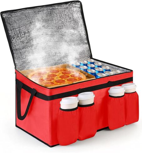 Bodaon Insulated Grocery Bags with 4 Cup Holders -Insulated Bags for Food Delivery with Zippered Top, Food Carrier for Catering, Pizza Bag and Cooler Bag for Takeout, Picnic, Shopping, Car Use in Saudi Arabia