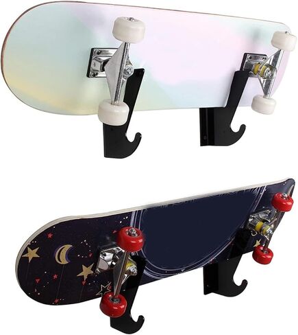 2 Pcs Acrylic Skateboard Rack, Wall Mount Skateboard Storage Rack, Load Bearing Skateboard Holder with Hooks for Longboards and Surfboards, Includes Mounting Hardware in Kuwait