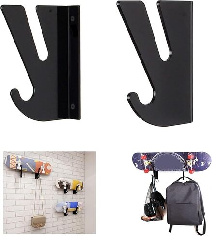 2 Pcs Acrylic Skateboard Rack, Wall Mount Skateboard Storage Rack, Load Bearing Skateboard Holder with Hooks for Longboards and Surfboards, Includes Mounting Hardware in Kuwait