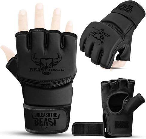 BEAST RAGE MMA Gloves for Men and Women,Martial Arts Mitts Grappling Sparring,Ventilated Palm, Vegan Leather, Cage Fighting, Muay Thai, Kick Boxing, Punching Bag, Boxing, Kickboxing in Saudi Arabia