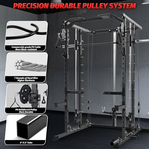 GarveeLife Power Cage, Smith Machine Squat Rack, Heavy Duty Power Rack for Home Gym with Pulley System, Dip Bar, LAT Pulldown, Multifunctional Squat Rack for Home Gym in Saudi Arabia
