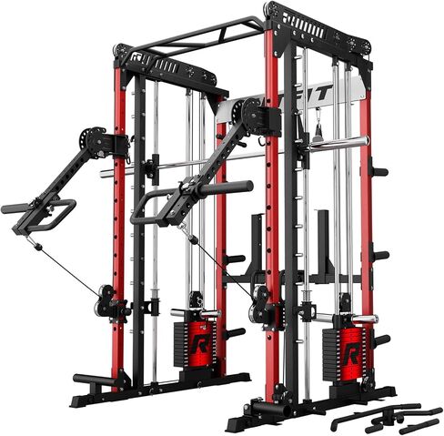 جهاز RitFit M1 Pro Smith مع ملحق ذراع رافعة قابل للتعديل LAM1، قفص طاقة الكل في واحد، رف طاقة مع نظام سحب LAT ونظام كروس للكابل لصالة الألعاب الرياضية المنزلية in Kuwait