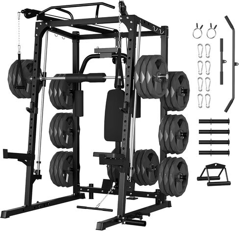 Garvee 2000LBS Smith Machine Home Gym، حامل قفص القرفصاء متعدد الوظائف مع كابل متقاطع وسحب LAT، معدات تدريب القوة مع 8 دبابيس تخزين الوزن والمزيد (اللوحات غير متضمنة) in Saudi Arabia