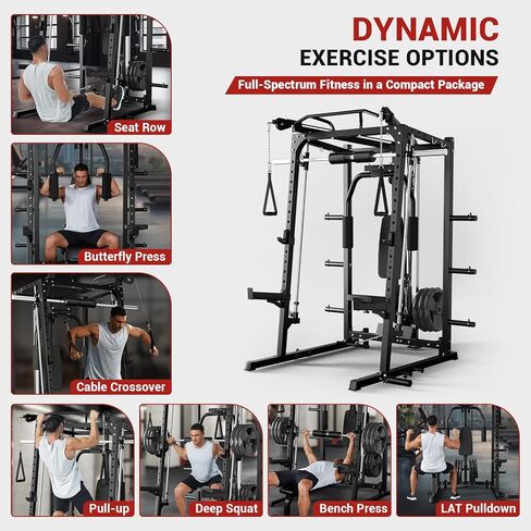 Garvee 2000LBS Smith Machine Home Gym، حامل قفص القرفصاء متعدد الوظائف مع كابل متقاطع وسحب LAT، معدات تدريب القوة مع 8 دبابيس تخزين الوزن والمزيد (اللوحات غير متضمنة) in Saudi Arabia