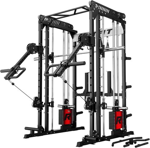 جهاز RitFit M1 Pro Smith مع ملحق ذراع رافعة قابل للتعديل LAM1، قفص طاقة الكل في واحد، رف طاقة مع نظام سحب LAT ونظام كروس للكابل لصالة الألعاب الرياضية المنزلية in Kuwait