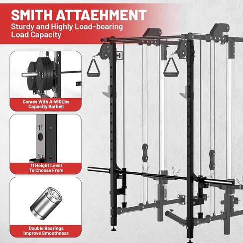 GarveeLife Wall Mount Smith Machine, Folding Power Rack with Independent Dual Pulley System, Multi-Function Squat Rack, Heavy Duty Power Cage Workout Equipment for Home Gym Strength Training in Saudi Arabia