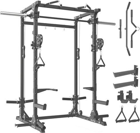 Smith Machine, 5 in 1 Heavy-Duty Squat Rack with Cable Crossover, All-in-One Home Gym Power Rack for Full-Body, Dual 1:1 Pulley System in Saudi Arabia