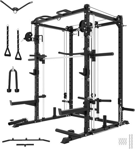 Eonfit E3 Smith Machine for Home Gym Equipment, Multi-Function Power Cage Squat Rack with Cable Crossover LAT Pulldown Pulley System All in One in Saudi Arabia