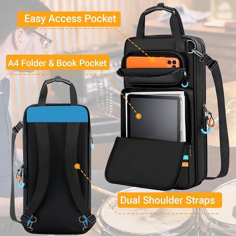 حقيبة أعواد الطبل، حامل حقيبة أعواد الطبل مع مقابض وحزام كتف قابل للفصل، حقيبة أعواد الطبل المعلقة لأعواد الطبل والمطارق للطبول، المبتدئين في الفرقة، أزعج in Kuwait