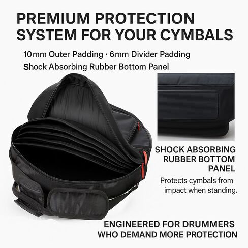 حقيبة الصنج الاحترافية مقاس 24 بوصة مكونة من 6 عبوات مع فواصل مبطنة - قاعدة مقاومة للثقب، مع سحابات YKK التجارية مع عصي الطبول، وجيب الملحقات (حقيبة الظهر) in Kuwait