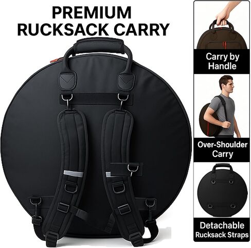 حقيبة الصنج الاحترافية مقاس 24 بوصة مكونة من 6 عبوات مع فواصل مبطنة - قاعدة مقاومة للثقب، مع سحابات YKK التجارية مع عصي الطبول، وجيب الملحقات (حقيبة الظهر) in Kuwait