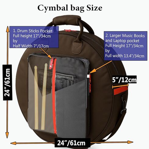 حقيبة الصنج الاحترافية مقاس 24 بوصة مكونة من 6 عبوات مع فواصل مبطنة - قاعدة مقاومة للثقب، مع سحابات YKK التجارية مع عصي الطبول، وجيب الملحقات (حقيبة الظهر) in Kuwait