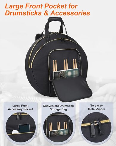 22" Cymbal Bag - Double-Layer Cymbal Gig Bag With Shoulder Strap & Handle 8mm Dual Padded Divider, Multi-Compartment Cymbal Soft Case, Stores Drum Cymbals & Accessories, Perfect for Gigs & Travel in Kuwait