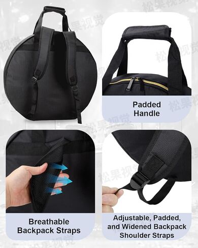 22" Cymbal Bag - Double-Layer Cymbal Gig Bag With Shoulder Strap & Handle 8mm Dual Padded Divider, Multi-Compartment Cymbal Soft Case, Stores Drum Cymbals & Accessories, Perfect for Gigs & Travel in Kuwait