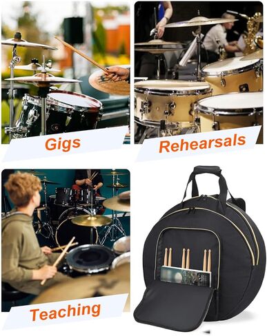 22" Cymbal Bag - Double-Layer Cymbal Gig Bag With Shoulder Strap & Handle 8mm Dual Padded Divider, Multi-Compartment Cymbal Soft Case, Stores Drum Cymbals & Accessories, Perfect for Gigs & Travel in Kuwait
