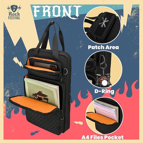 حقيبة عصا الطبل مع خطاف تعليق، حقيبة حمل مطرقة الطبل مع حزام كتف قابل للفصل، حقيبة أعواد طبلة معلقة للطبول، مبطنة باللون الأسود in Kuwait