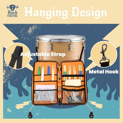 حقيبة عصا الطبل مع خطاف تعليق، حقيبة حمل مطرقة الطبل مع حزام كتف قابل للفصل، حقيبة أعواد طبلة معلقة للطبول، مبطنة باللون الأسود in Kuwait