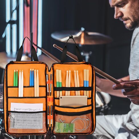 حقيبة عصا الطبل مع خطاف تعليق، حقيبة حمل مطرقة الطبل مع حزام كتف قابل للفصل، حقيبة أعواد طبلة معلقة للطبول، مبطنة باللون الأسود in Kuwait