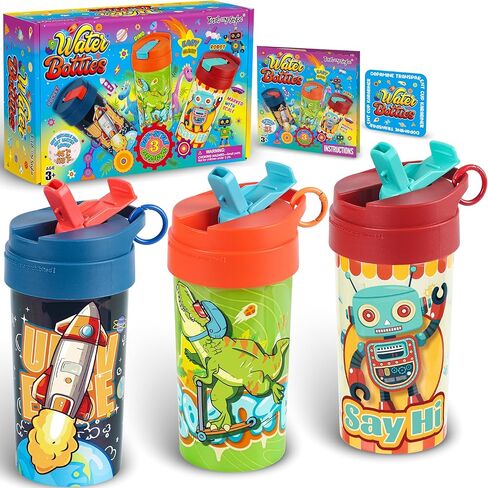 3 Packs Boy Designs 17oz Kids Water Bottle, Total My Style Spout Covered and Carry Handle Designed Lid Leak Proof BPA Free for Boys Ages 3+ Dishwasher Safe for Sports School Travel with Silicone Straw in Saudi Arabia