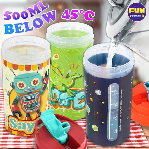 3 Packs Boy Designs 17oz Kids Water Bottle, Total My Style Spout Covered and Carry Handle Designed Lid Leak Proof BPA Free for Boys Ages 3+ Dishwasher Safe for Sports School Travel with Silicone Straw in Saudi Arabia