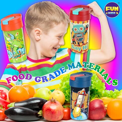 3 Packs Boy Designs 17oz Kids Water Bottle, Total My Style Spout Covered and Carry Handle Designed Lid Leak Proof BPA Free for Boys Ages 3+ Dishwasher Safe for Sports School Travel with Silicone Straw in Saudi Arabia