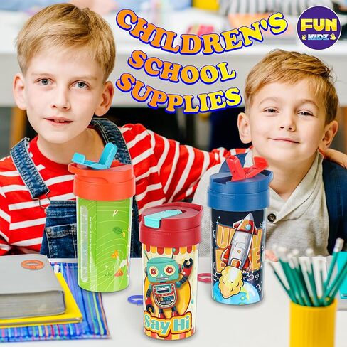 3 Packs Boy Designs 17oz Kids Water Bottle, Total My Style Spout Covered and Carry Handle Designed Lid Leak Proof BPA Free for Boys Ages 3+ Dishwasher Safe for Sports School Travel with Silicone Straw in Saudi Arabia
